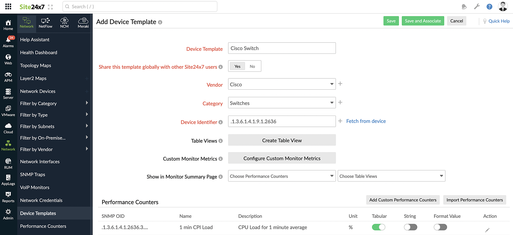 Adding device templates in Site24x7