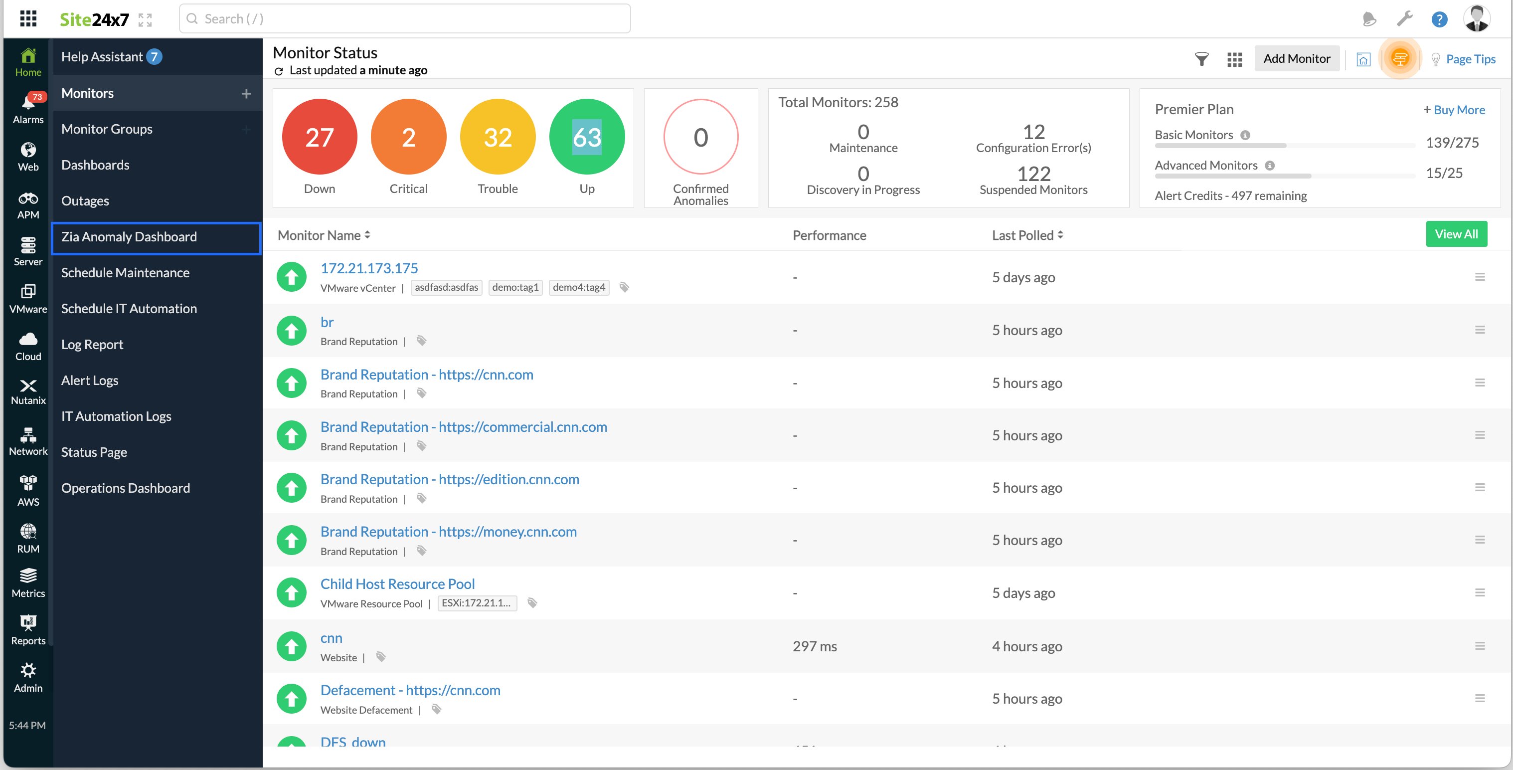 Anomaly reports in webclient