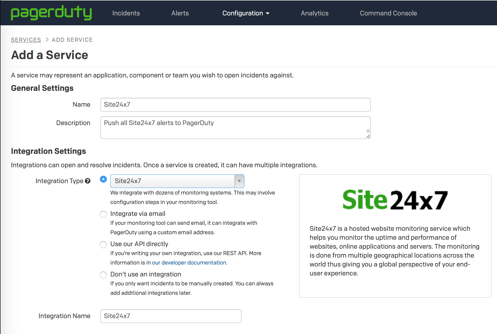 create integration key in pagerduty