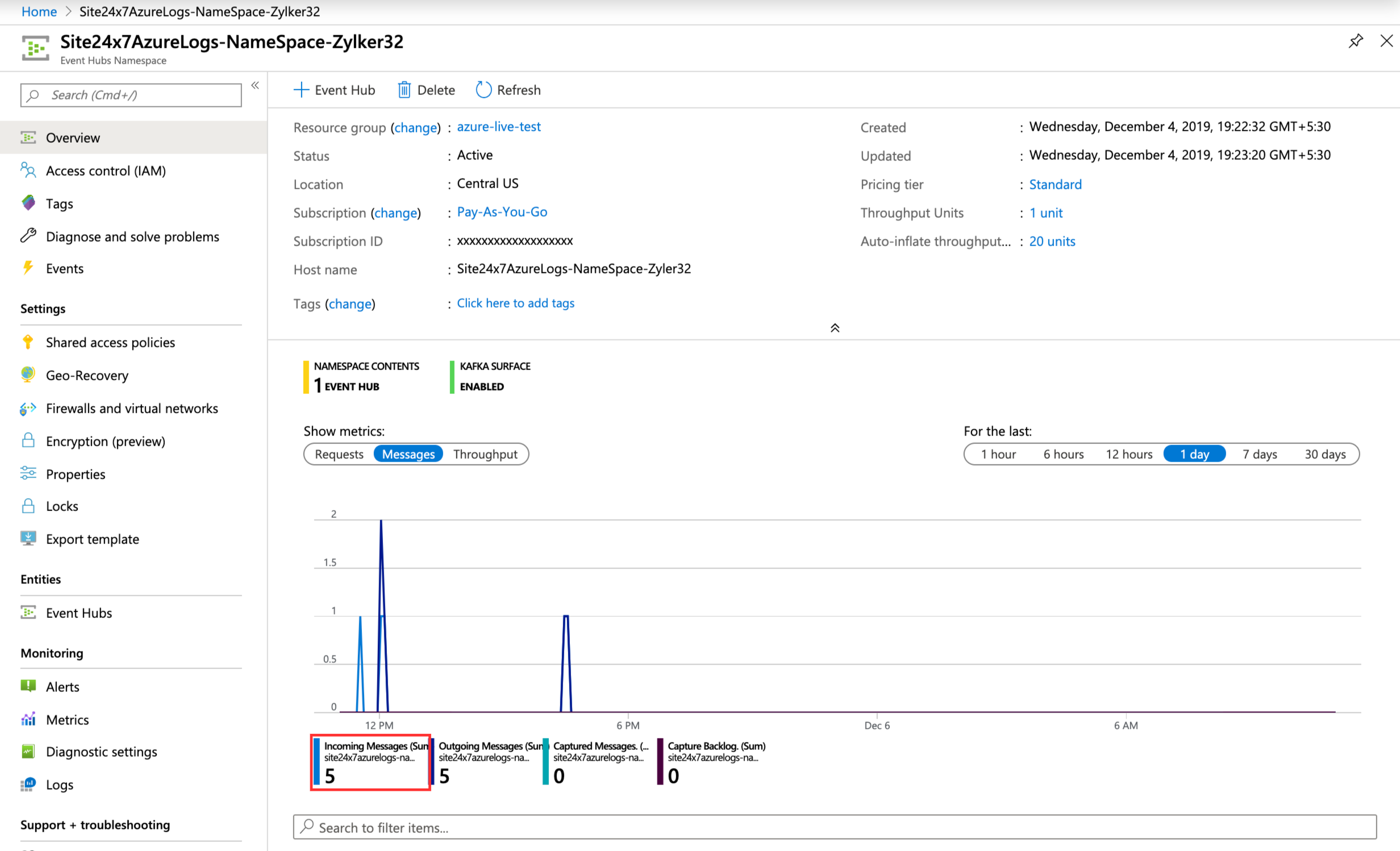 Verifying if Event Hubs is receiving logs