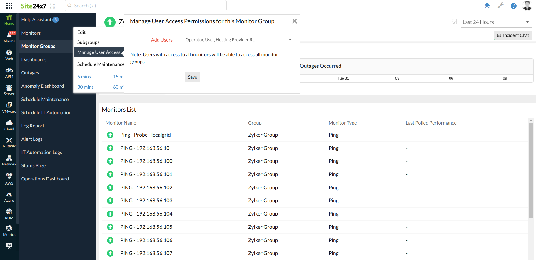 Associate or dissociate users in a monitor group