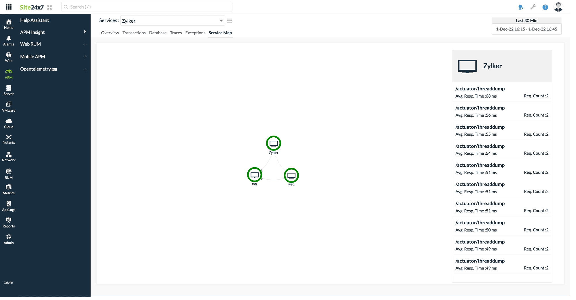 Click on nodes in service map tab of Opentelemetry