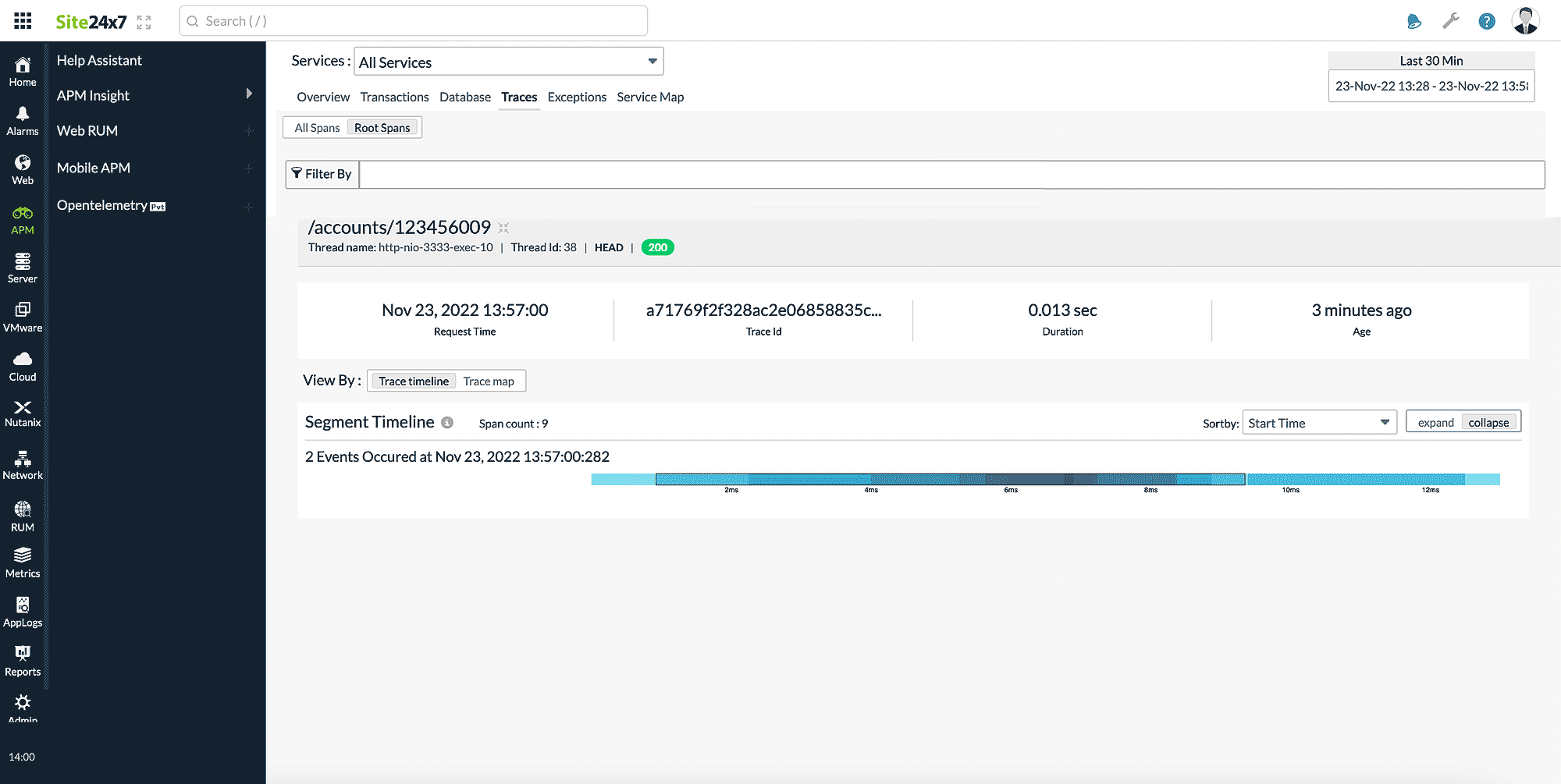 On click view of opentelemetry Traces tab