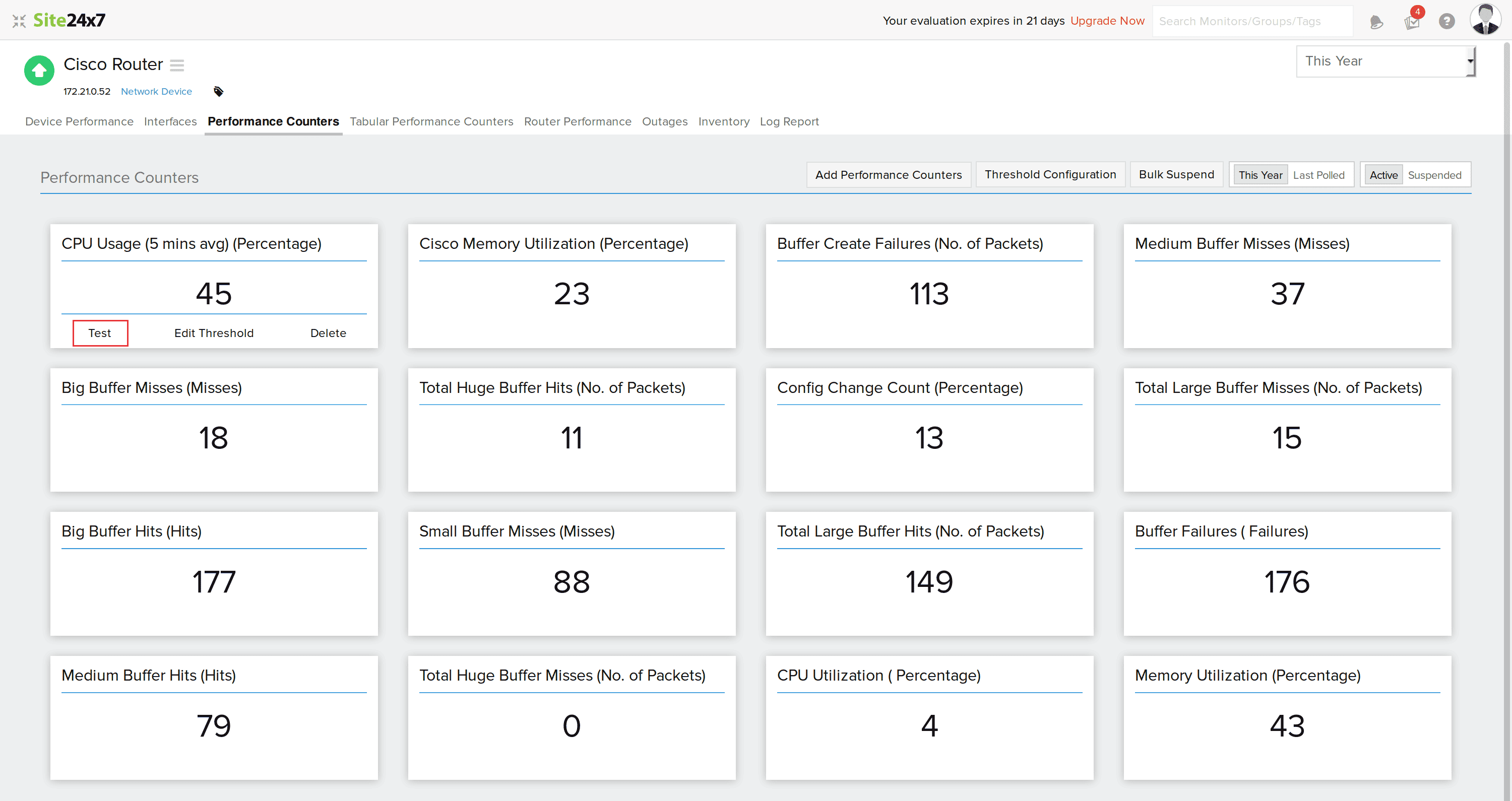 Testing custom performance counters