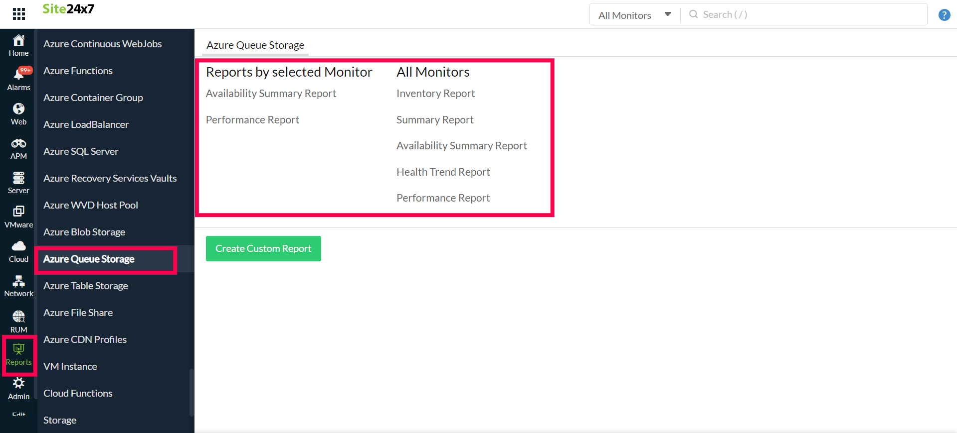 Queue Storage Reports