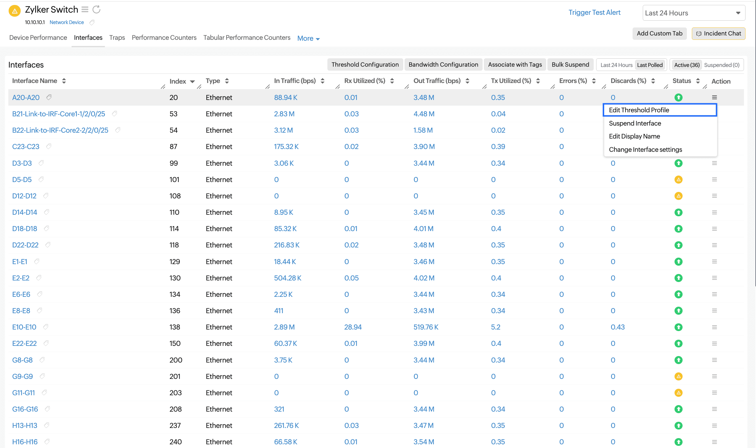 Select Edit Threshold Profile.