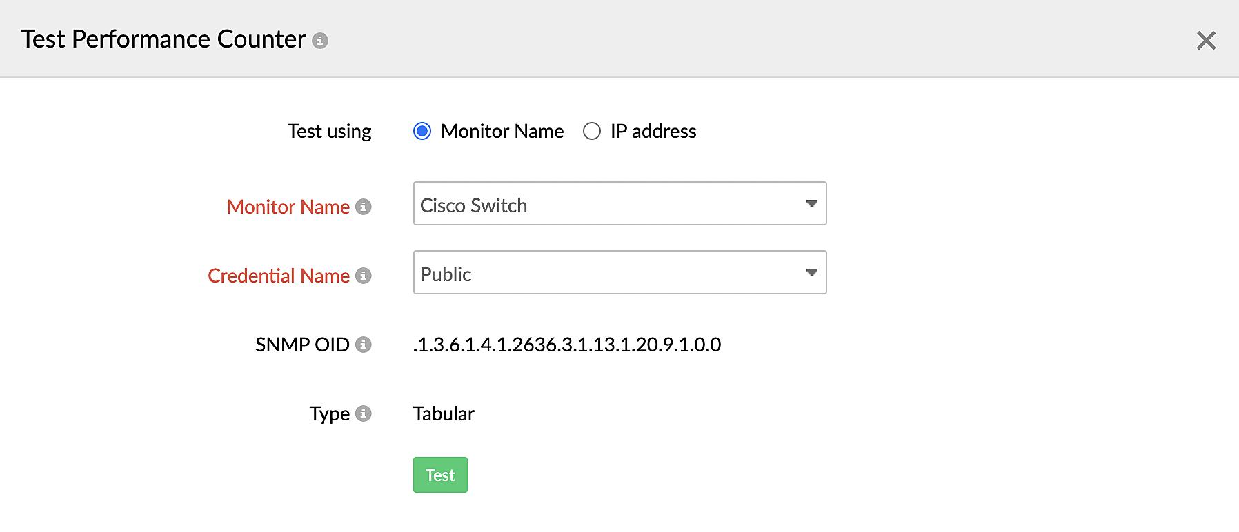 Testing performance counters with the monitor name