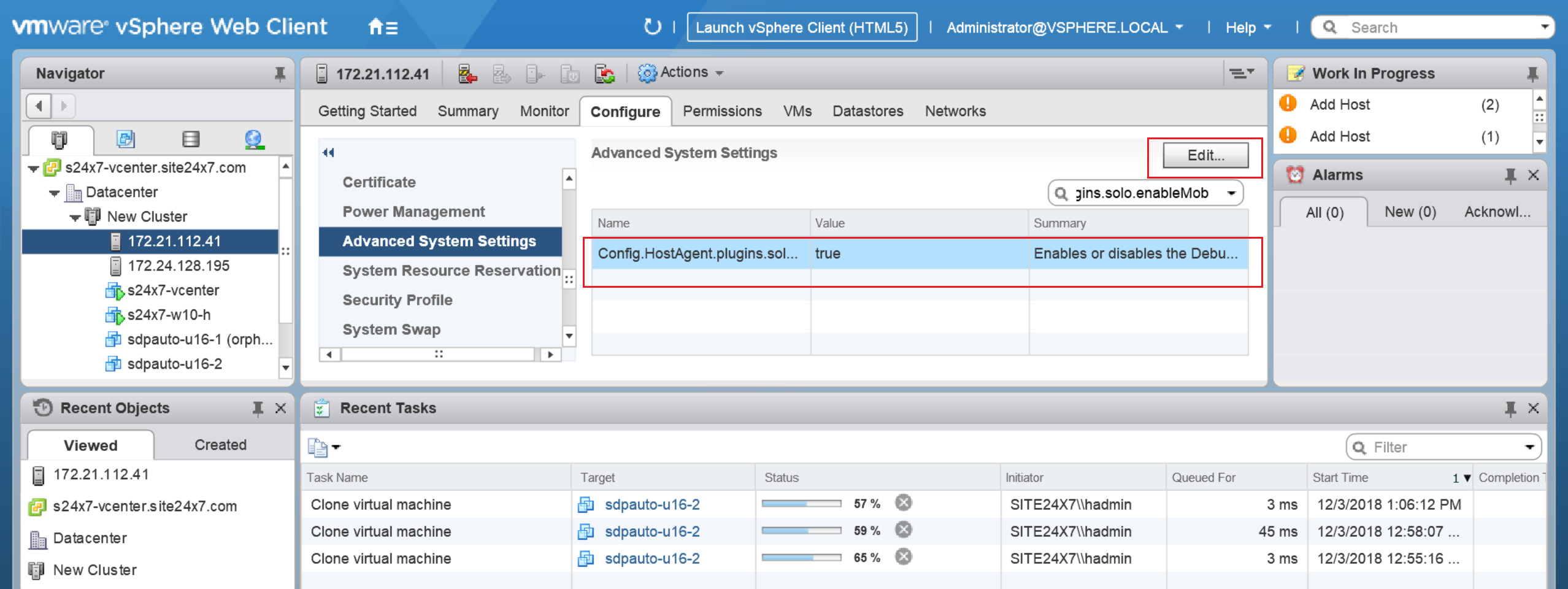 Enabling MOB using vSphere Web Client