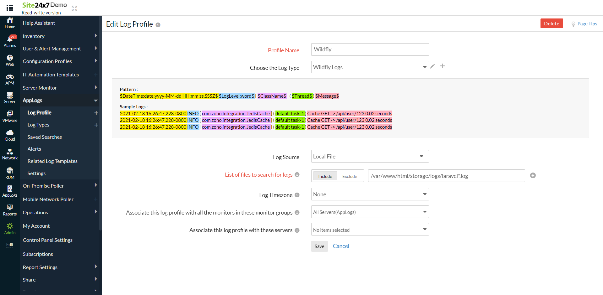 wildfly new log profile